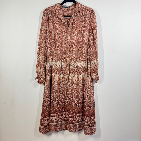 Vintage Louis Féraud Paris Boho Fall Floral Midi Chic Sheer Dress Size 38 - Picture 2 of 12